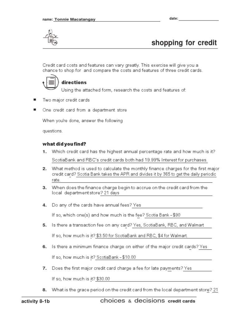 intro to credit cards answer key intro to credit cards answer key
