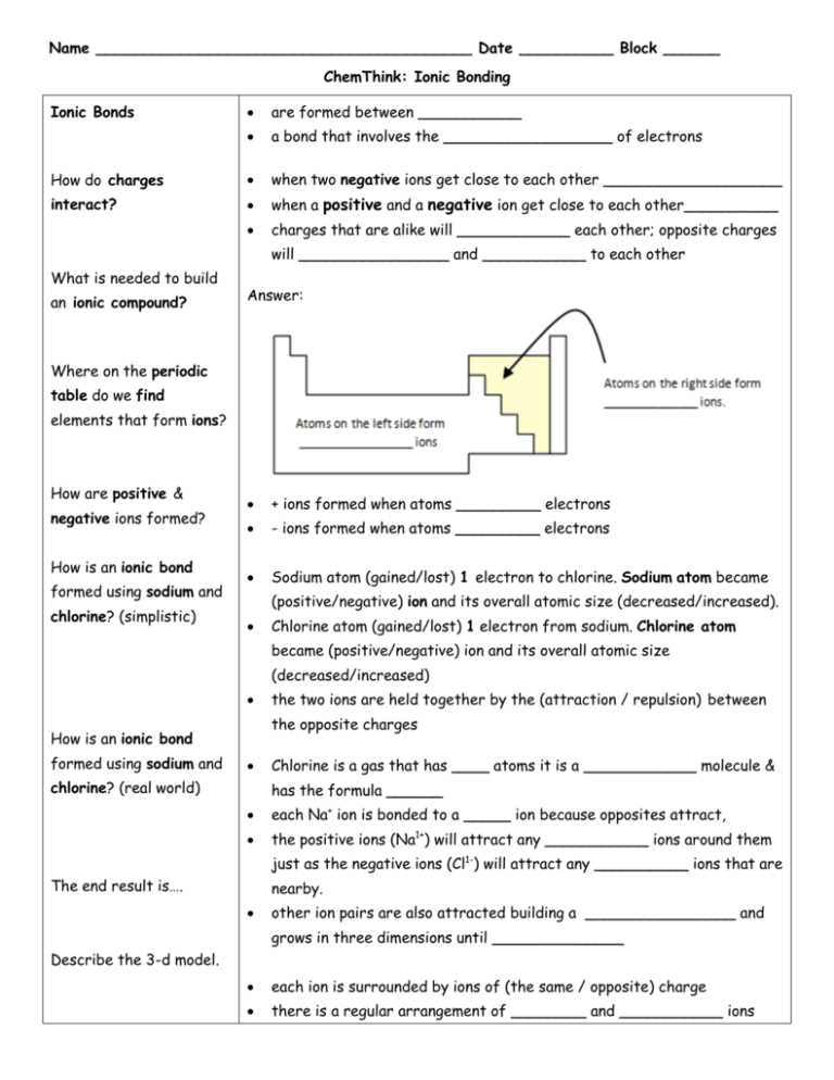 ionic bonds answer key