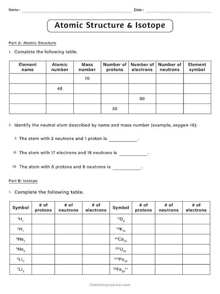 isotopes worksheet fill in the following table answer key