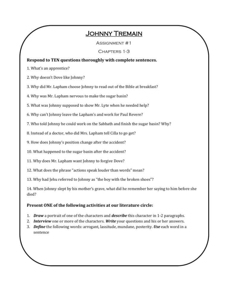 johnny tremain study guide answer key