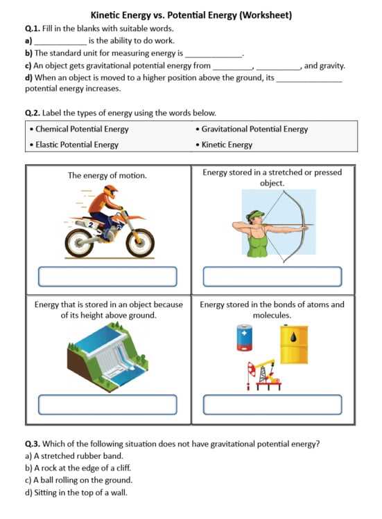 kinetic vs potential energy practice answer key