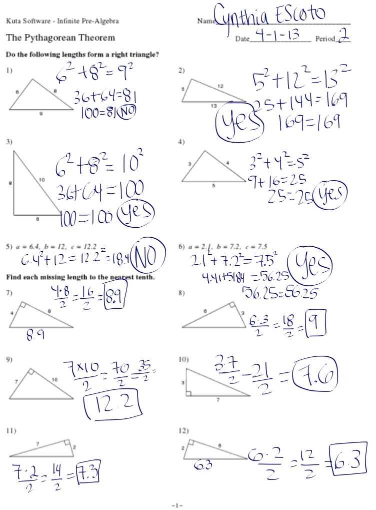 kuta software infinite pre algebra the pythagorean theorem answers key