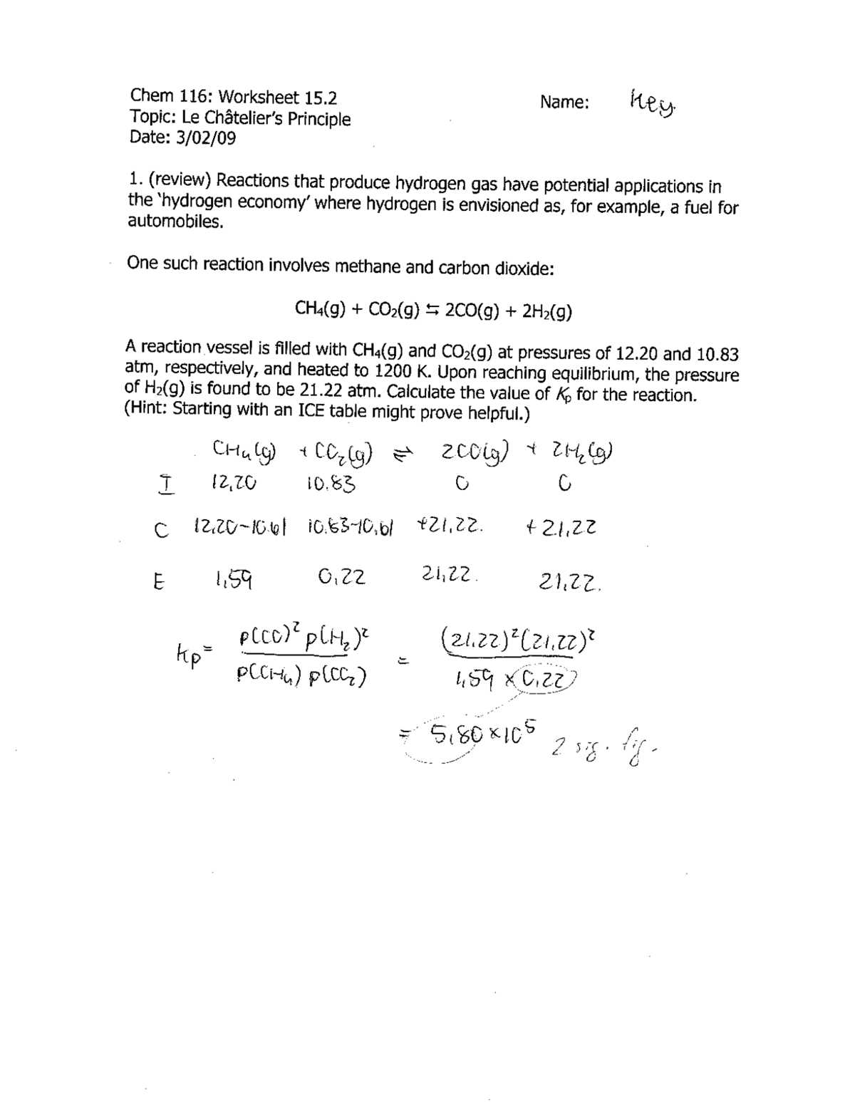 le chateliers principle lab answer key