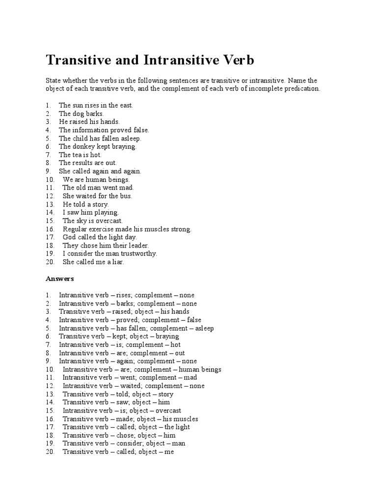 lesson 13 verbs transitive and intransitive answer key