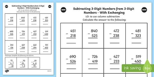 lesson 14 subtract three digit numbers answer key