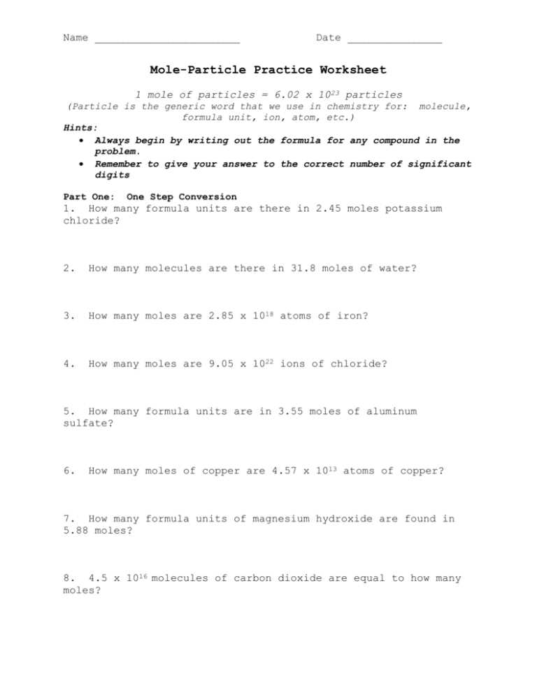 lesson 2 mole conversion problems answer key
