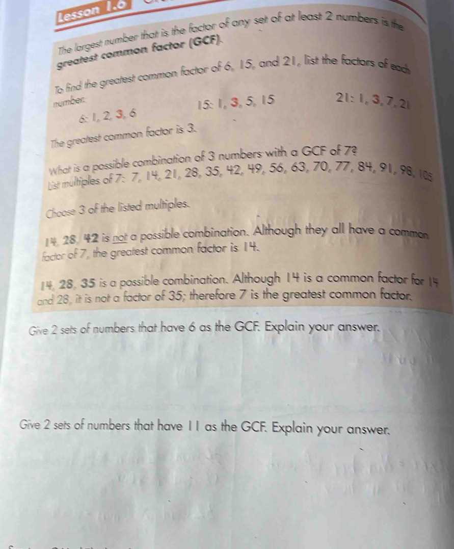 lesson 2.1 greatest common factor answer key