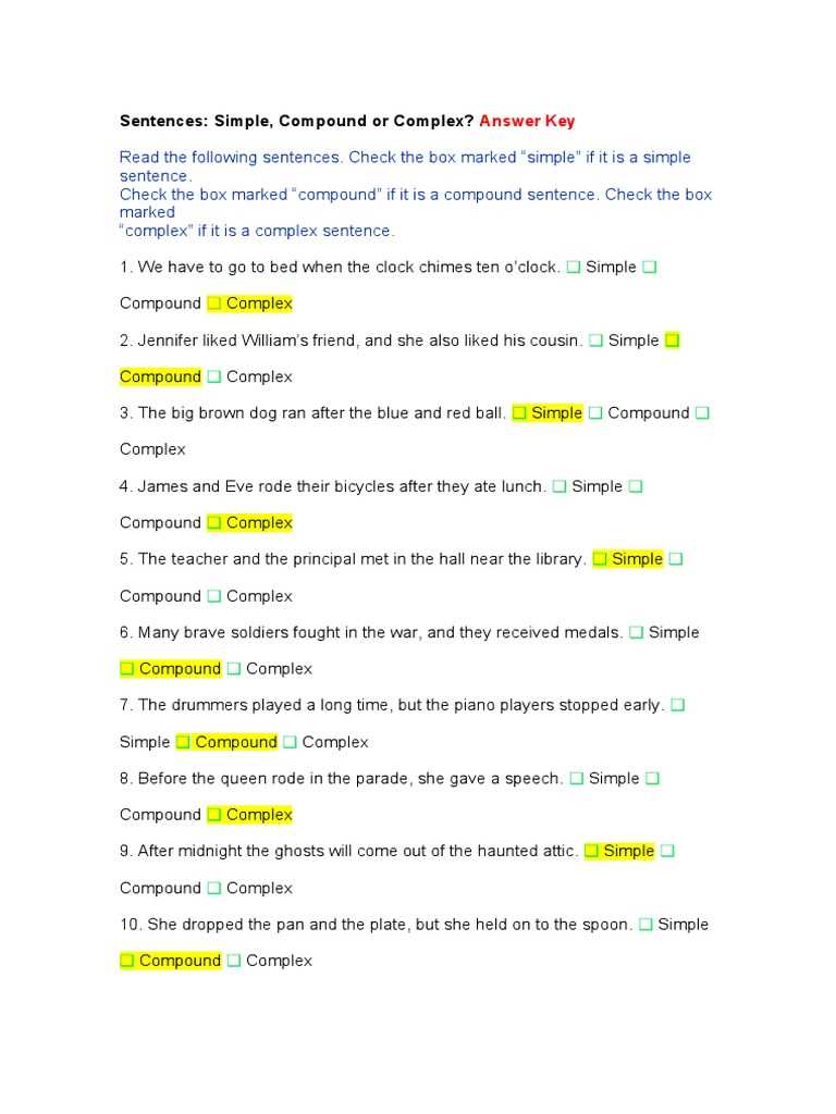 lesson 5 compound complex sentences answer key
