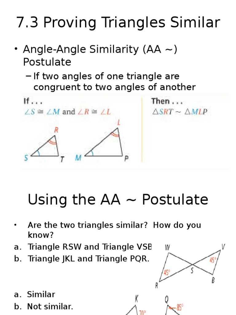 lesson 7 3 triangle similarity aa sss sas answer key