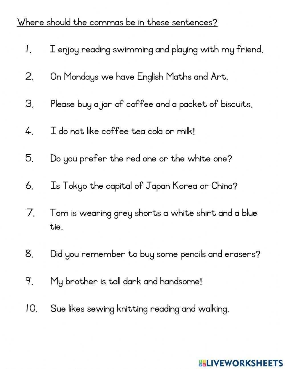 lesson 8 using commas in a sentence answer key
