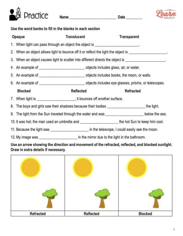 lessons about light answer key