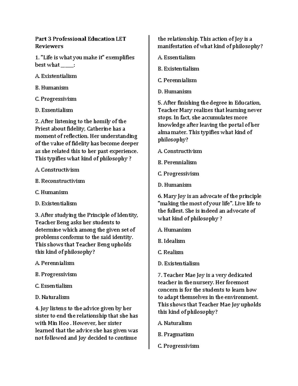 let reviewer for english major with answer key