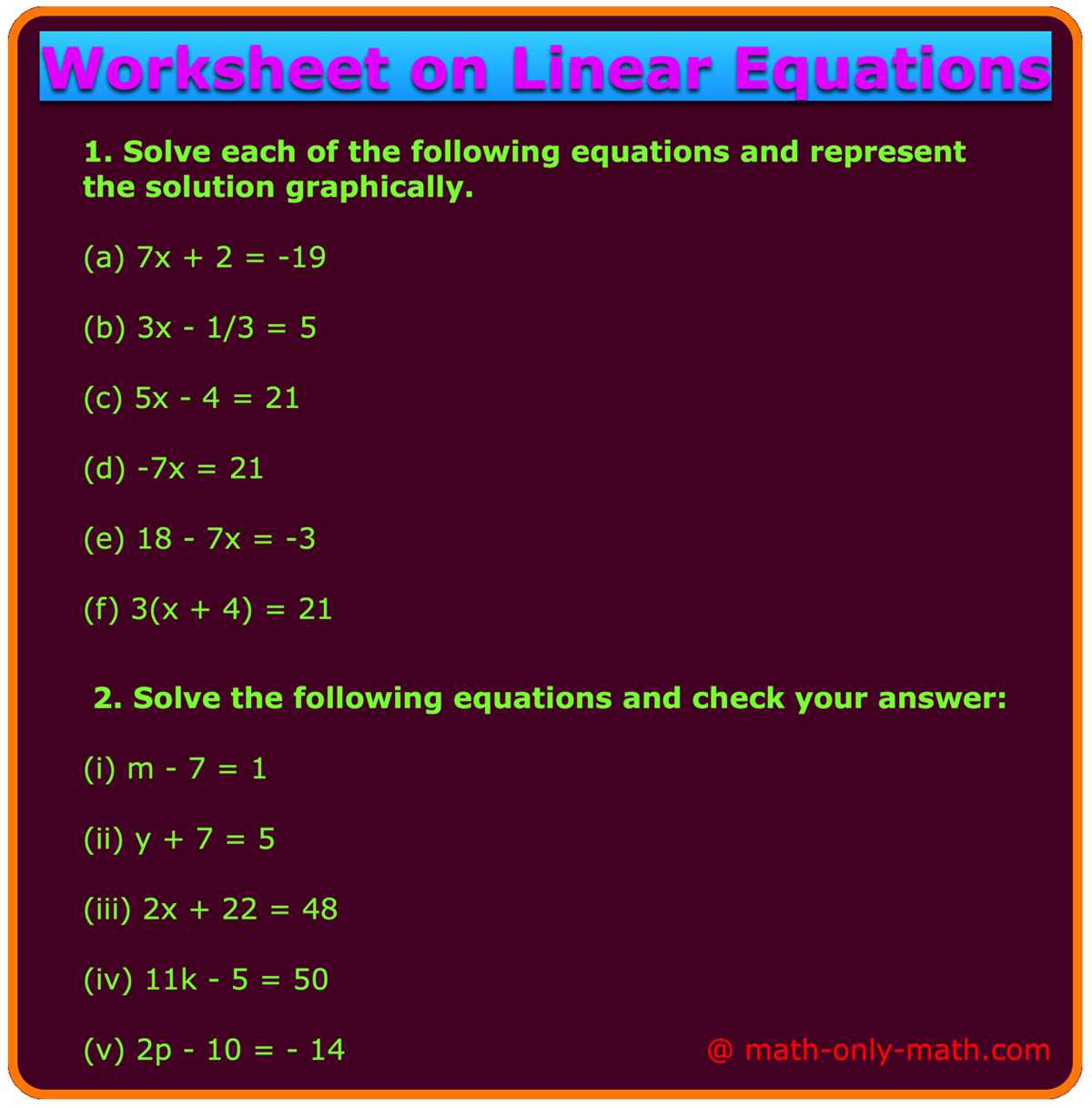 linear equations in two variables worksheets grade 8 answer key