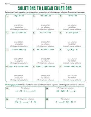 linear equations practice worksheets with answer key