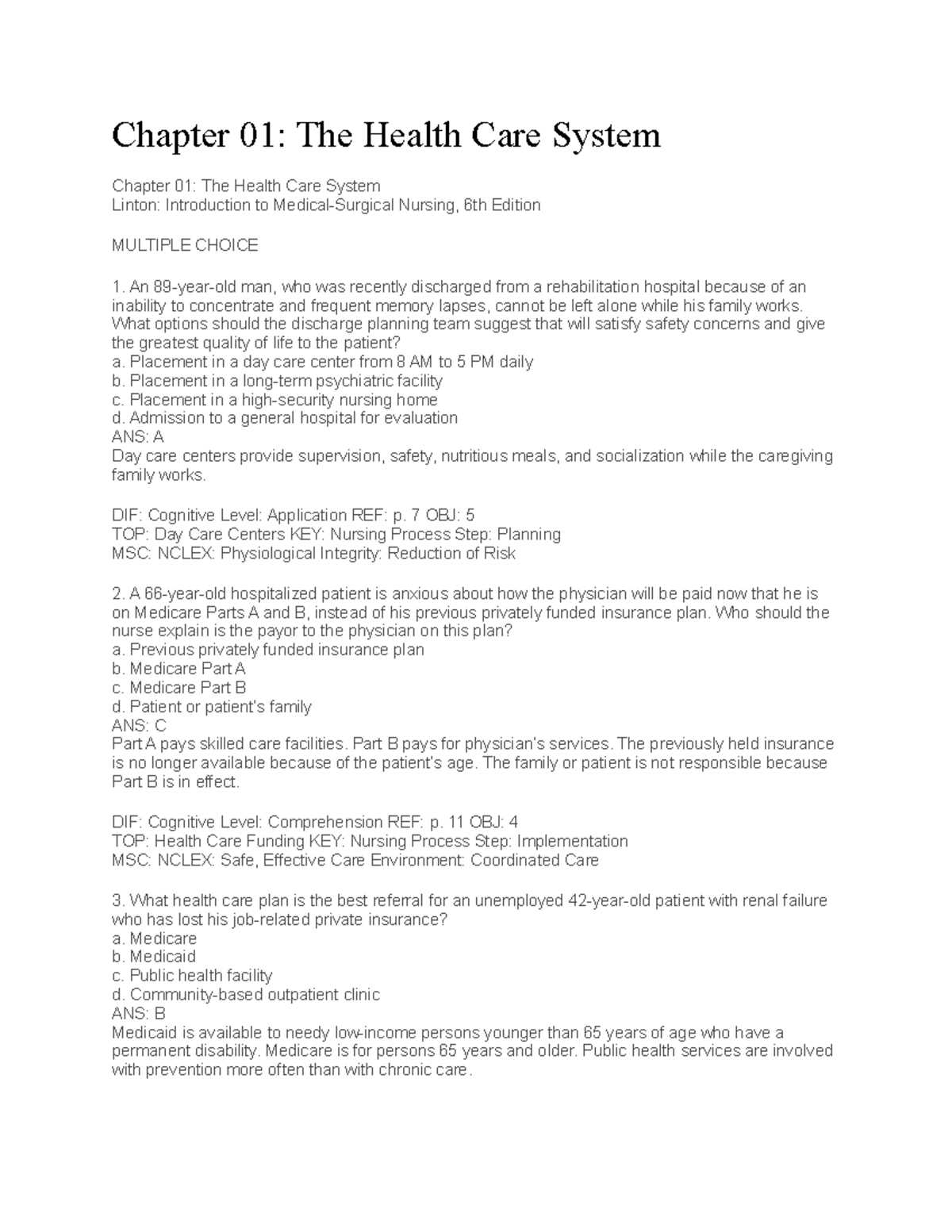 linton medical surgical nursing 7th edition study guide answer key