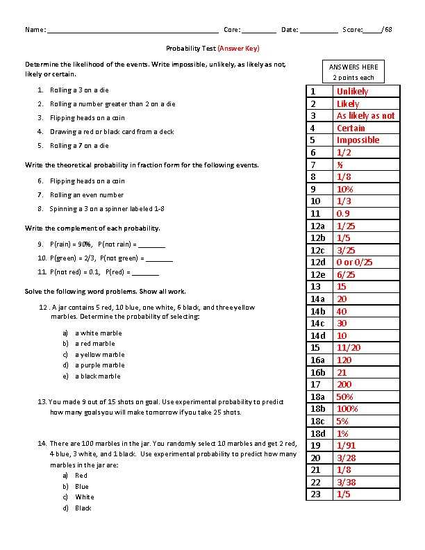 math 10 answer key probability