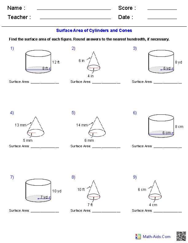 math aids answer key surface area