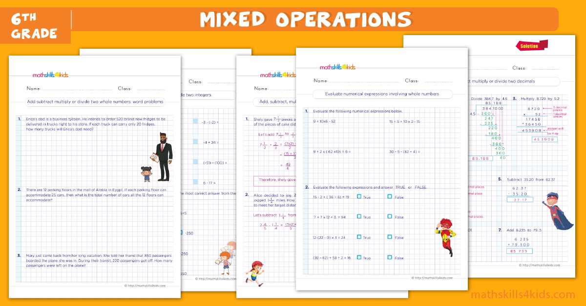 math worksheets for 6th grade with answer key