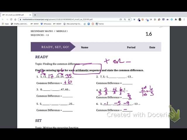 mathematics vision project 1.5 answer key