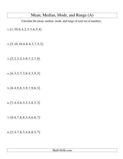 mean median mode range practice answer key