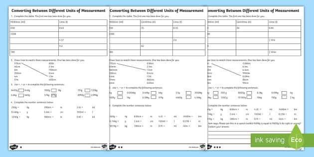 measuring units worksheet answer key