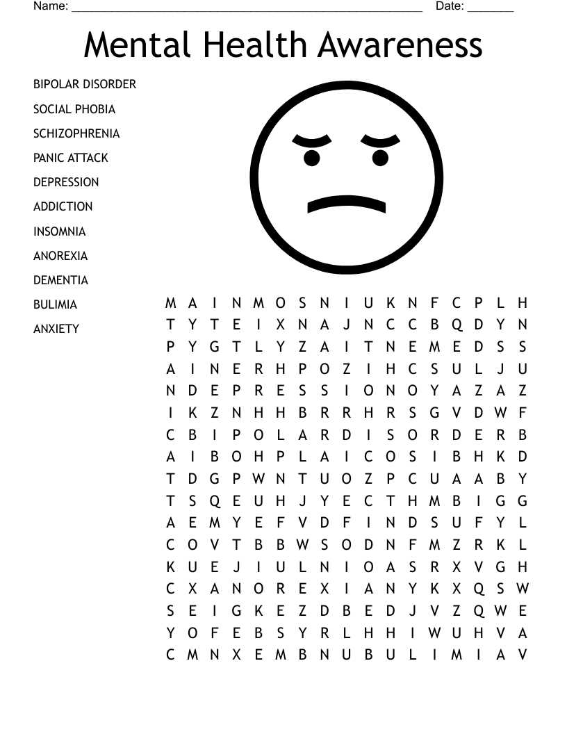 mental health word search answer key