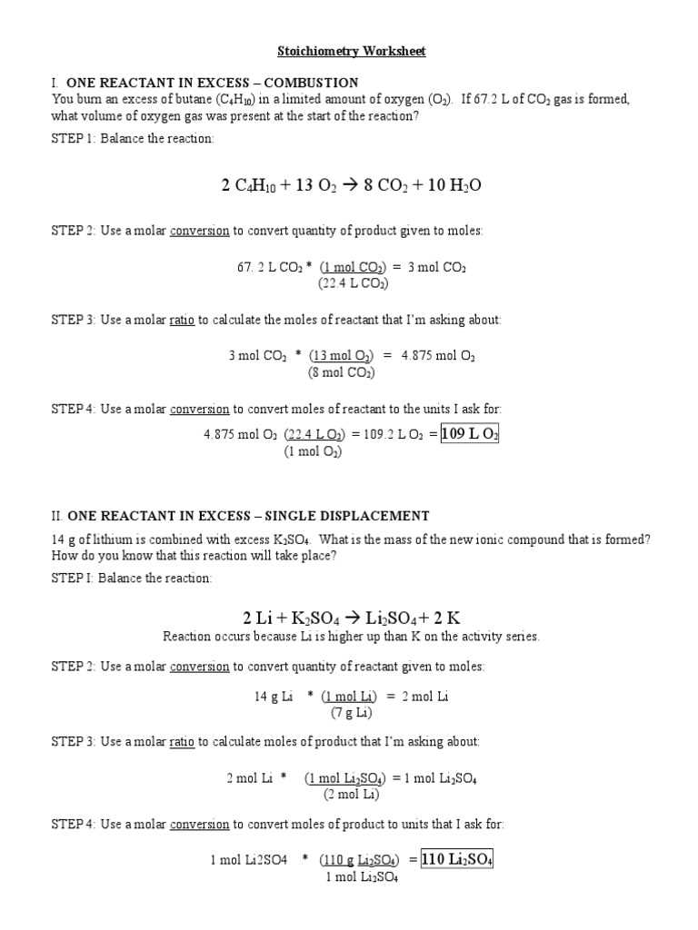 mole ratio worksheet answers key
