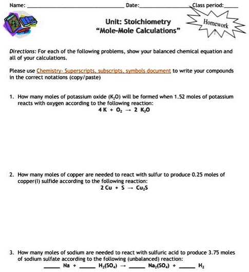 moles to moles worksheet answers key
