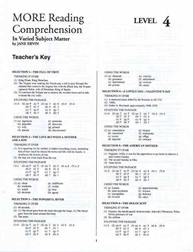 more reading comprehension level 2 answer key