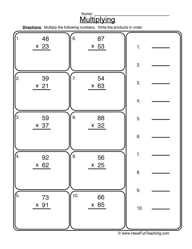 multiplication worksheets with answer key