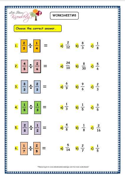 multiplying and dividing fractions worksheet with answer key