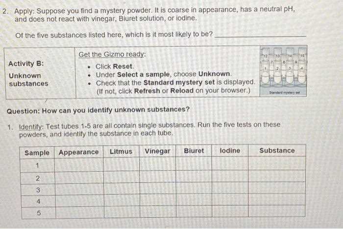 mystery powder analysis gizmo answer key