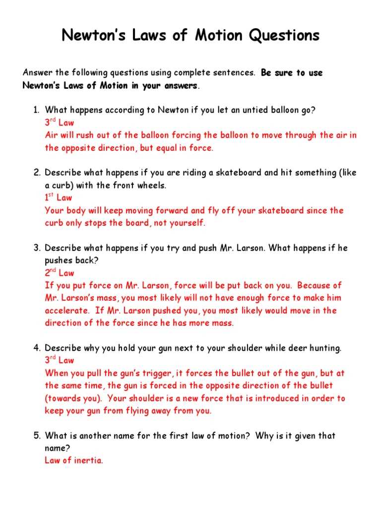 newtons laws of motion card sort answer key