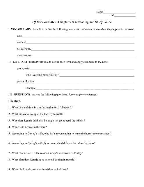 of mice and men literature guide answer key