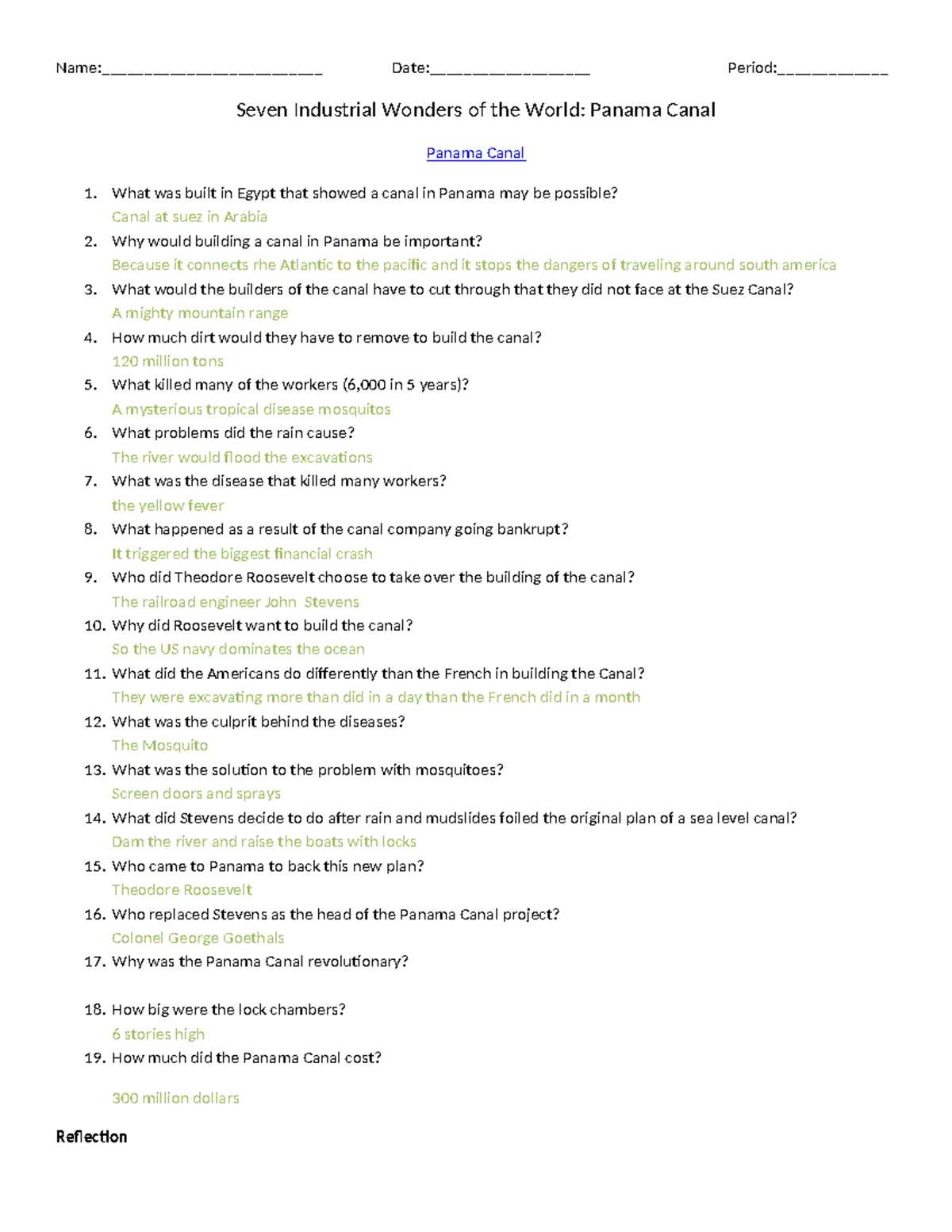 panama canal modern marvels video review answer key