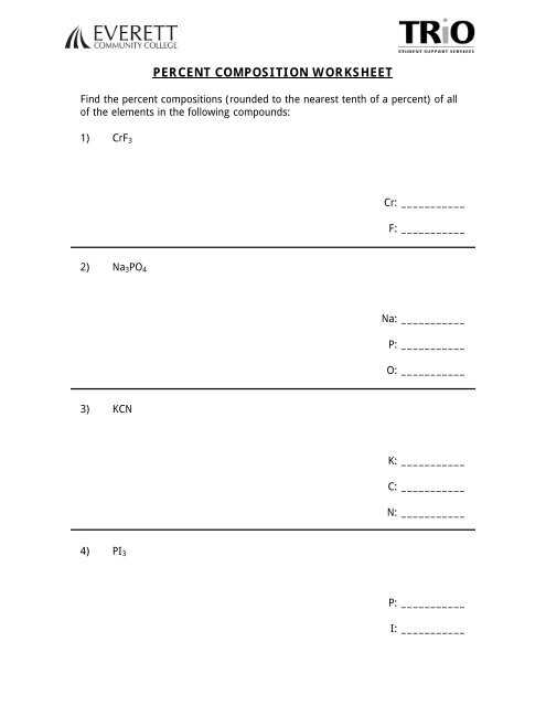 percent composition worksheet with answer key