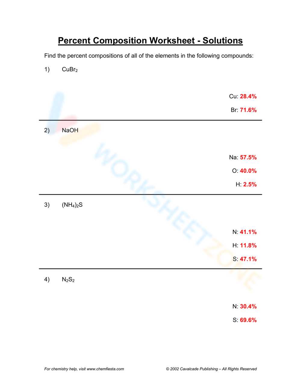 percentage composition worksheet answer key