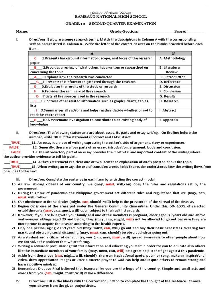 periodical test grade 10 answer key