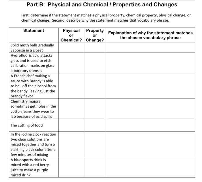 physical and chemical change lab answer key