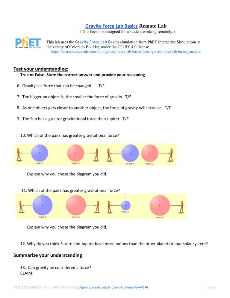 physics activity phet my solar system answer key