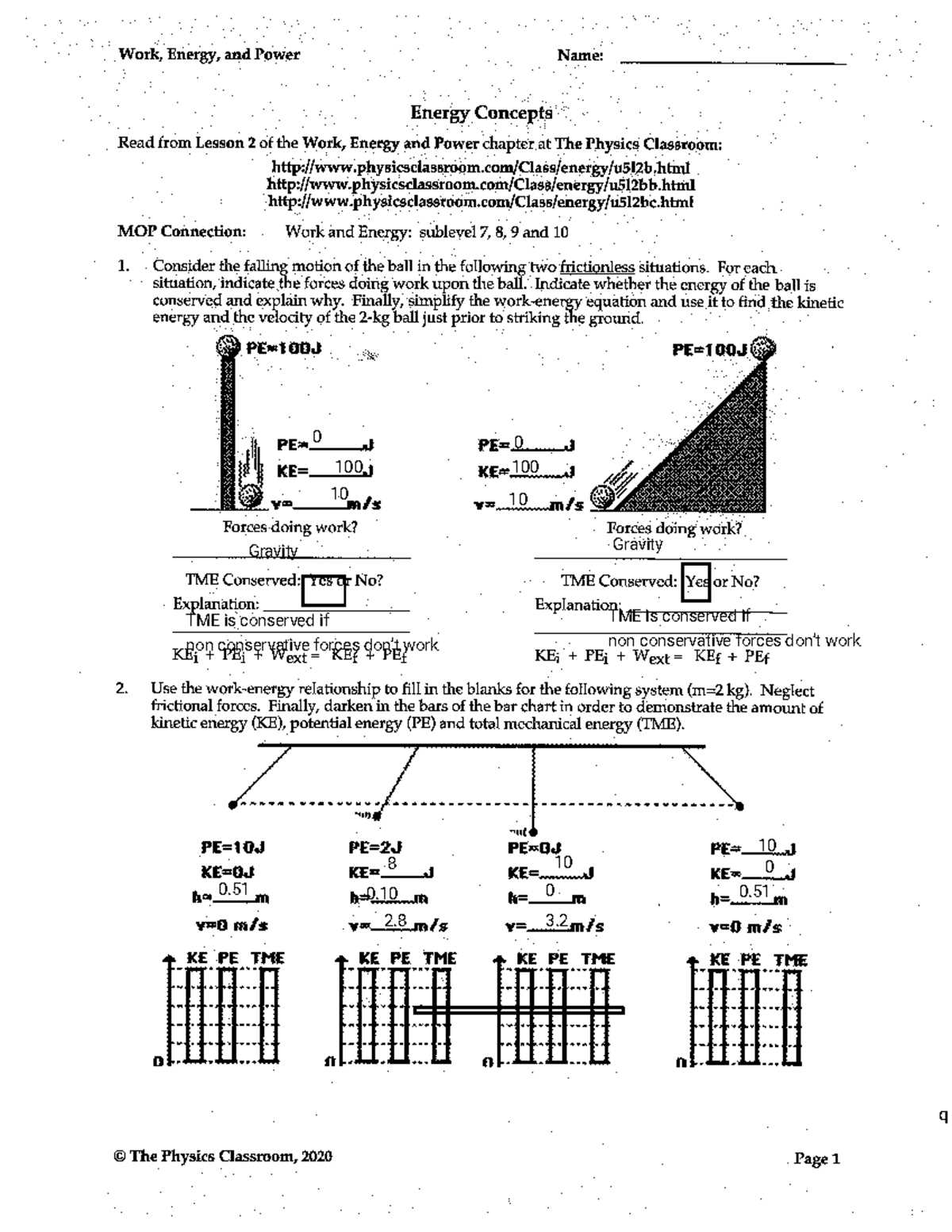 physics classroom power answer key