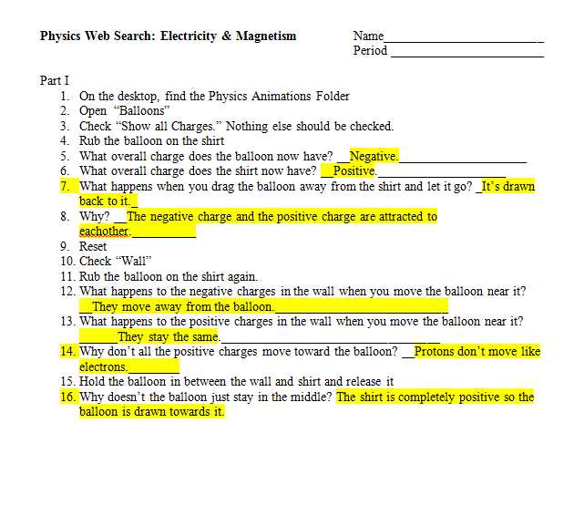 physics web search electricity & magnetism answer key physics web search electricity & magnetism answer key