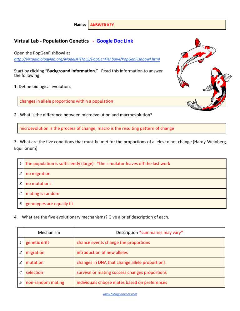 population genetics explorer answer key
