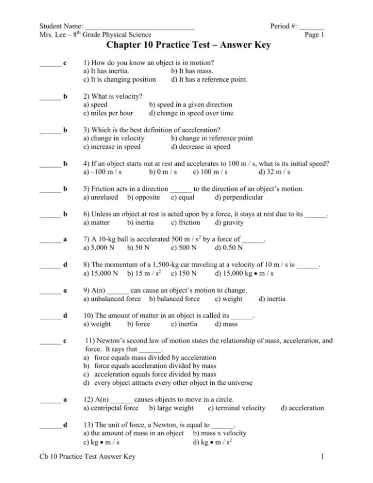 practice motion laws application answer key