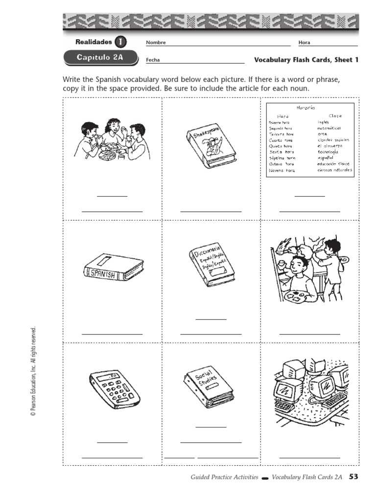 realidades 1 guided practice activities 2b flashcards answer key