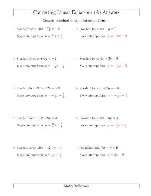 review of slope and y intercept answer key