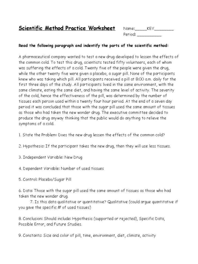 scientific method unit review answer key