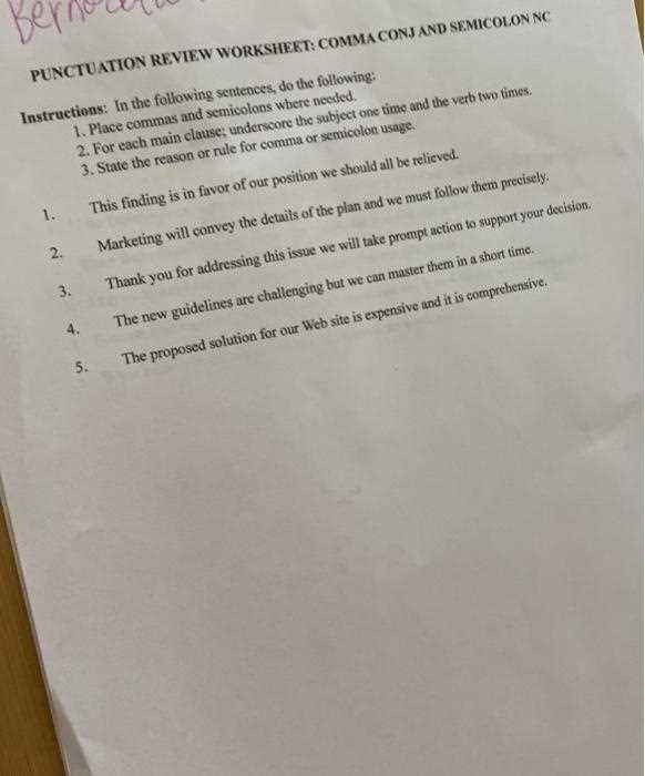 semicolon worksheet with answer key