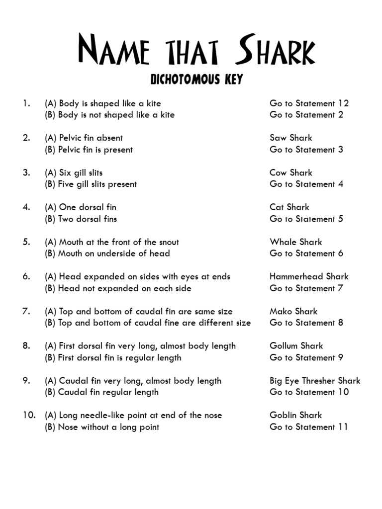 shark dichotomous key answer key