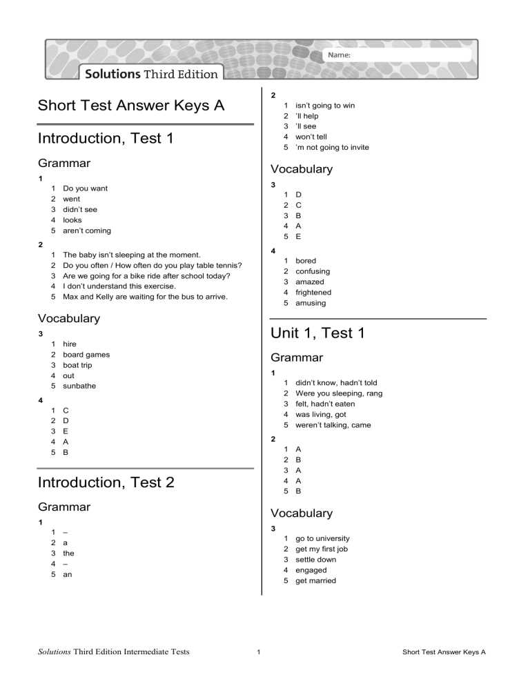 solutions answer key